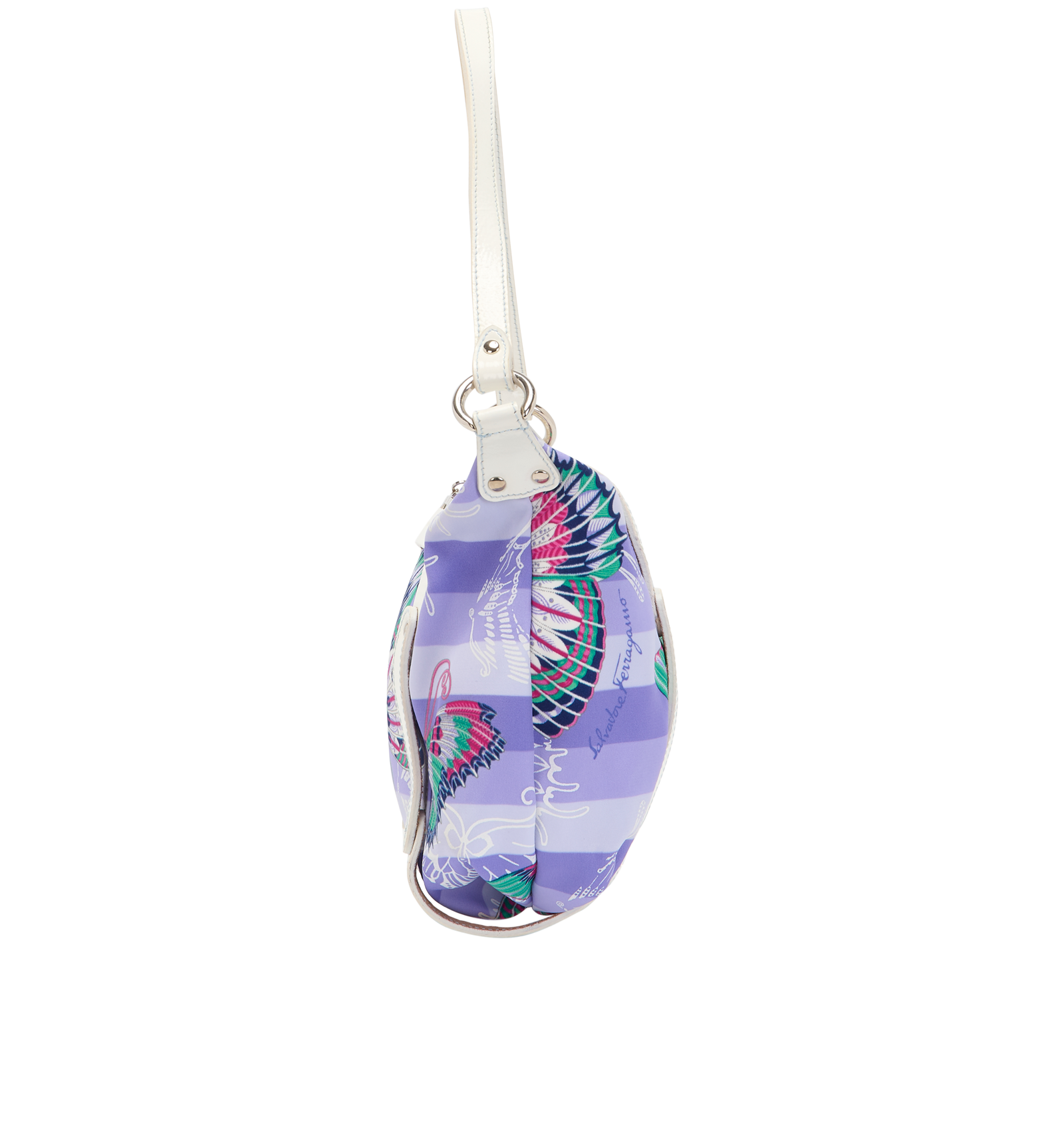 Butterly Printed Shoulder Bag, &pound;195, Handbags, Purple/White, Canvas, Bottom view